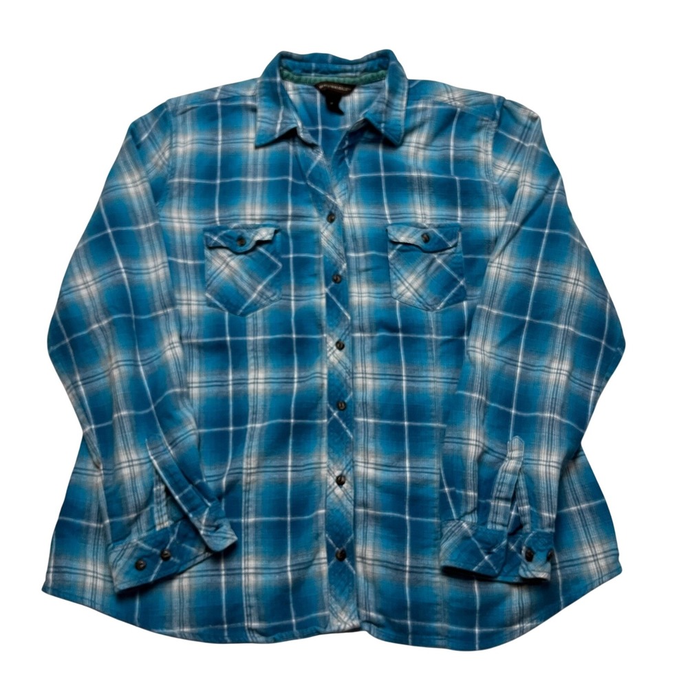 Bit & Bridle Shirt Womens XL Blue Plaid Flannel Western‎ Cotton Button Down 5670